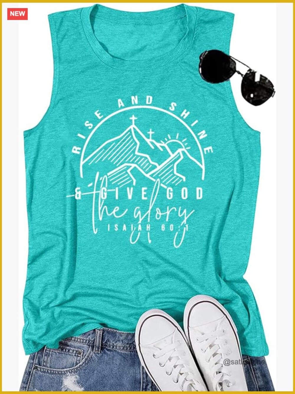 Faith Mountain Hiking Tank Top Sleeveless Crew Neck Cotton Blend Tee